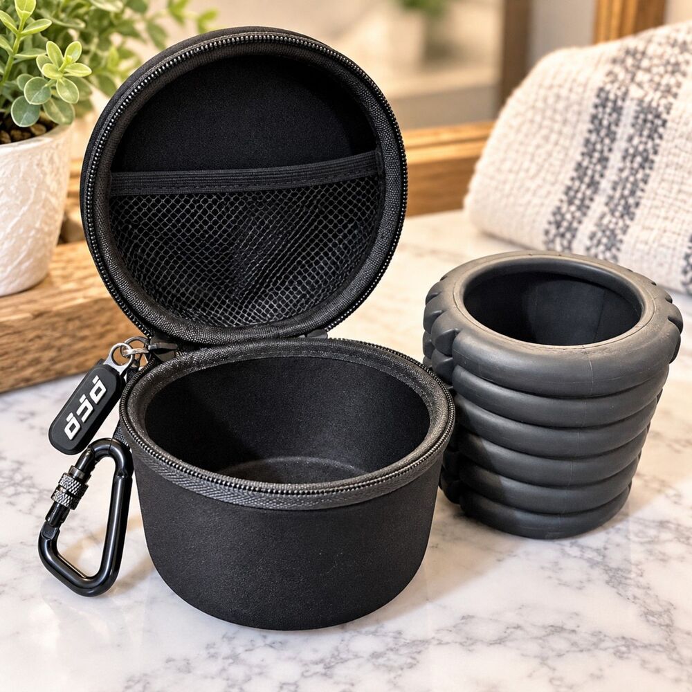 PEP Performance Black Gray Ridged Massage Roller Cylinder with Zipper Carry Case